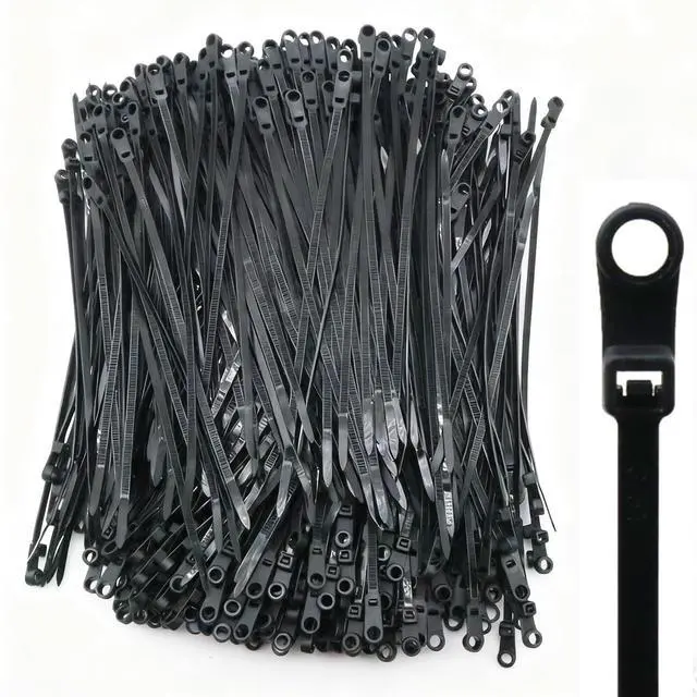 Main image of 400pcs Zip Tie with Screw Hole, 8 inch Automotive Wire Self Locking Black Zip Ties, Screw Zip Tie Mount (8")