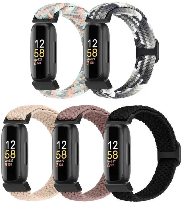 Main image of Braided Stretchy Solo Loop Compatible for Fitbit Inspire 3/2/HR, Ace 3/2 for Women Men, 5 Pack Nylon Elastic Straps Wristbands