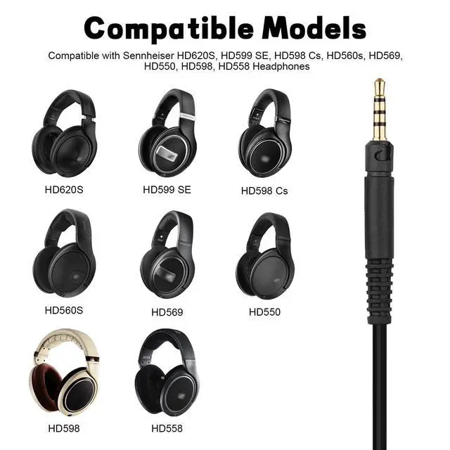Alt view image 2 of 6 - Replacement HD599 Audio Cable Coiled Cord Compatible with Sennheiser HD620S, HD599 SE, HD 598 Cs, HD 560s, HD569, HD550, HD598, HD558 Headphones, 2.5mm to 3.5mm Cable with 6.35mm Adapter