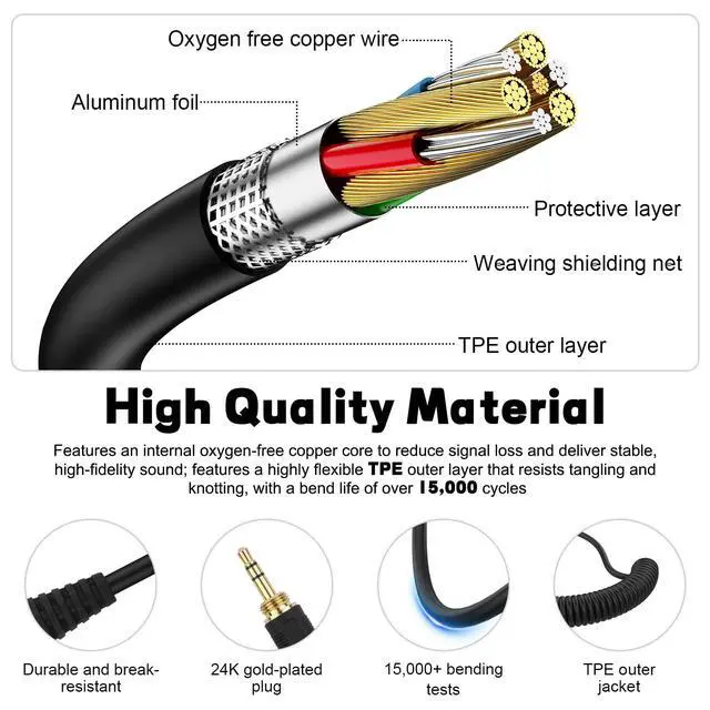 Alt view image 3 of 6 - Replacement HD599 Audio Cable Coiled Cord Compatible with Sennheiser HD620S, HD599 SE, HD 598 Cs, HD 560s, HD569, HD550, HD598, HD558 Headphones, 2.5mm to 3.5mm Cable with 6.35mm Adapter