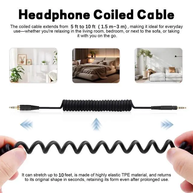 Alt view image 5 of 6 - Replacement HD599 Audio Cable Coiled Cord Compatible with Sennheiser HD620S, HD599 SE, HD 598 Cs, HD 560s, HD569, HD550, HD598, HD558 Headphones, 2.5mm to 3.5mm Cable with 6.35mm Adapter