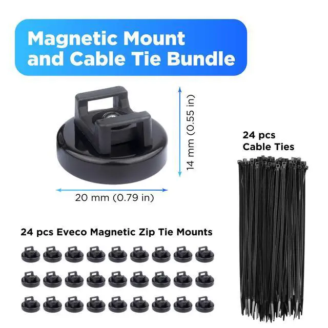 Alt view image 7 of 7 - Magnetic Zip Tie Mount Wire Holder - 24 Magnetic Holders | 24 Cable Ties & Magnet Clips for Multipurpose Cable Management - Black Zip Tie Mounts for Home, Office & Electrical Wiring