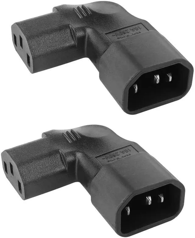 Main image of C14 to C13 Power Adapter 2PCS IEC320 C14 to C13 Right Angle Power Adapter 90 Degree C14 to C13 Plug Kettle Turn Power Extension Adapter (Left Angle)