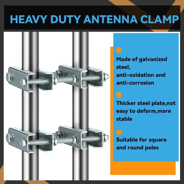 Alt view image 3 of 6 - 2 Pack Double Antenna Mast to Mast Clamp Bracket Kit with V Jaw Block for 1"-2.5" Od Poles Heavy Duty Pole to Pole Mounting Hardware for Ham TV Network Antennas Flag Post