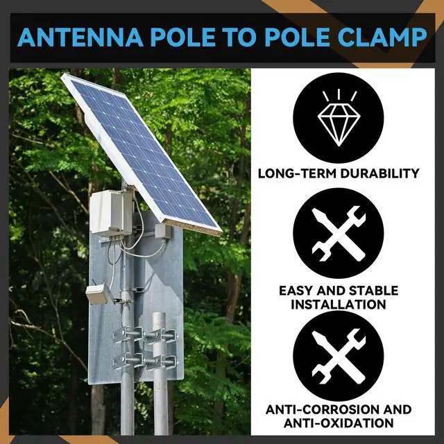 Alt view image 5 of 6 - 2 Pack Double Antenna Mast to Mast Clamp Bracket Kit with V Jaw Block for 1"-2.5" Od Poles Heavy Duty Pole to Pole Mounting Hardware for Ham TV Network Antennas Flag Post