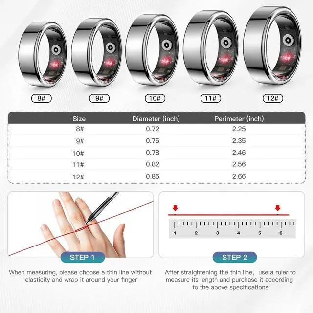 Alt view image 2 of 2 - Smart Health Tracker, No Subscription Required, Smart Ring for Men and Women, Long-Lasting Battery, Fitness and Sleep Monitor Compatible with iOS and Android (Silver, 10#)