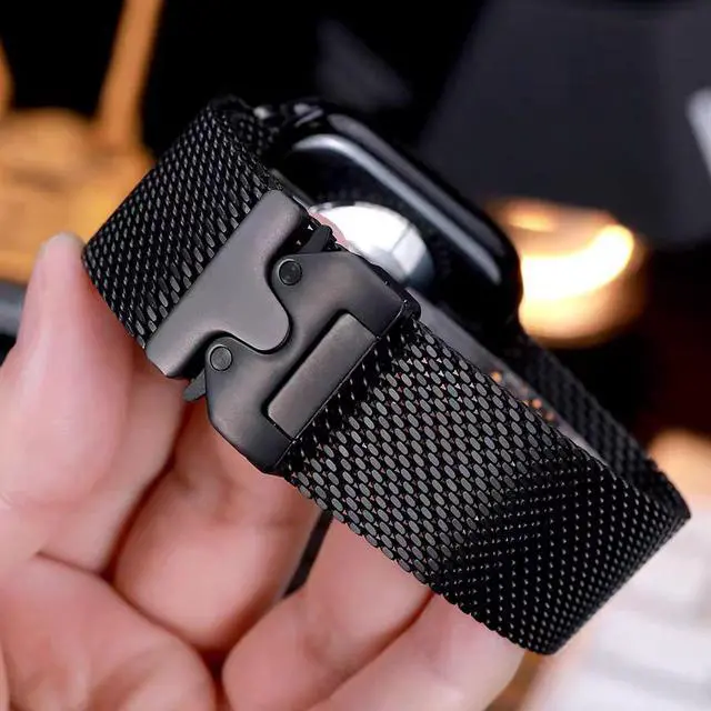 Alt view image 4 of 7 - Milanese Mesh Loop Compatible with Apple Watch Bands 49mm 46mm 45mm 44mm 42mm for Men Women, Pure Titanium Mesh Loop with Parachute-style Buckle for iWatch Ultra 2 Series 10 9 8 7 6 SE 5 4 3
