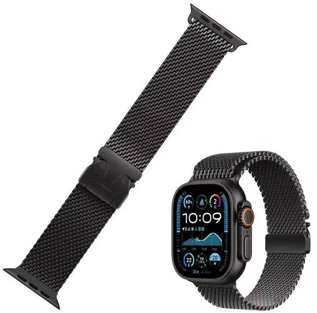 Main image of Milanese Mesh Loop Compatible with Apple Watch Bands 49mm 46mm 45mm 44mm 42mm for Men Women, Pure Titanium Mesh Loop with Parachute-style Buckle for iWatch Ultra 2 Series 10 9 8 7 6 SE 5 4 3
