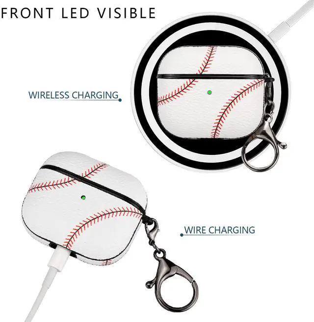 Alt view image 2 of 5 - for AirPods 3 Case, Full Protective Durable Baseball Case for Apple AirPods 3 Charging,Case Cover with Keychainnot pro 3