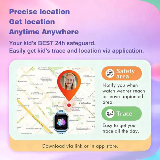 Alt view image 2 of 7 - Kids GPS Smart Watch 4G Calling Whatsapp Line Facebook Worldwide Tracker Real-time Tracking Phone Video Voice Message Chat SOS Alarm Geo-Fence Pedometer Anti-Lost for 3-15 Boys Girls (Blue)
