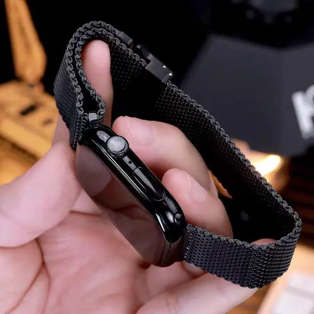 Alt view image 3 of 7 - Milanese Mesh Loop Compatible with Apple Watch Bands 49mm 46mm 45mm 44mm 42mm for Men Women, Pure Titanium Mesh Loop with Parachute-style Buckle for iWatch Ultra 2 Series 10 9 8 7 6 SE 5 4 3