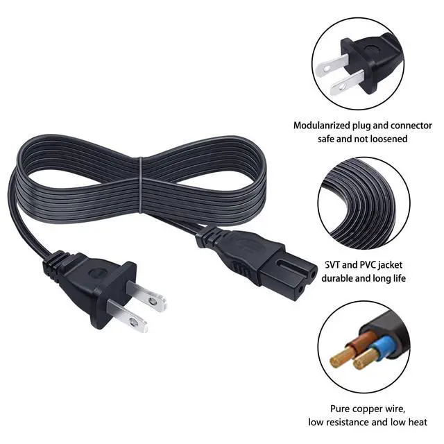 Alt view image 3 of 5 - 8ft Polarized Power Cord Replacement for Vizio E500I-A1 TV 2 Prong AC Cable | Replacement for Vizio E390I-B1E E40X-C2 E420-A0 E420I-A0 E420i-A1 E470i-A0 E50-C1 E550I-A0 E550I-B2 E55-C1 E55-C2