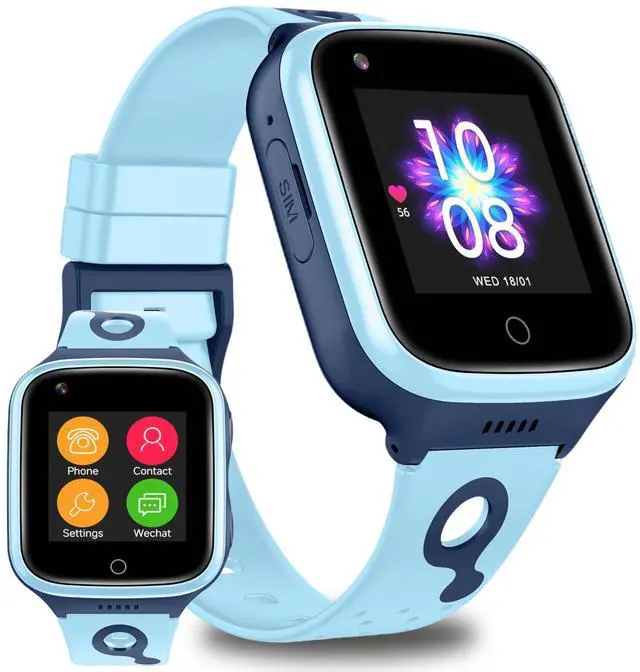 Main image of Kids GPS Smart Watch 4G Calling Whatsapp Line Facebook Worldwide Tracker Real-time Tracking Phone Video Voice Message Chat SOS Alarm Geo-Fence Pedometer Anti-Lost for 3-15 Boys Girls (Blue)