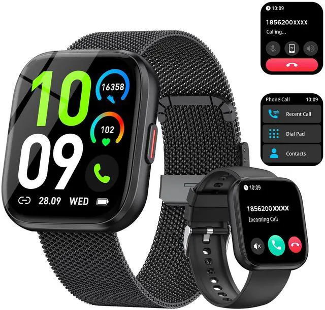 Main image of Smart Watches for Men Answer/Make Calls, 1.85'' Fitness Watch with Heart Rate/Sleep Tracker, Activity Tracker, Pedometer, Voice Control, Waterproof Smart Watch for Android iPhone (2 Straps)