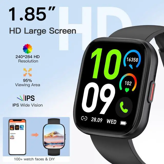 Alt view image 2 of 7 - Smart Watches for Men Answer/Make Calls, 1.85'' Fitness Watch with Heart Rate/Sleep Tracker, Activity Tracker, Pedometer, Voice Control, Waterproof Smart Watch for Android iPhone (2 Straps)