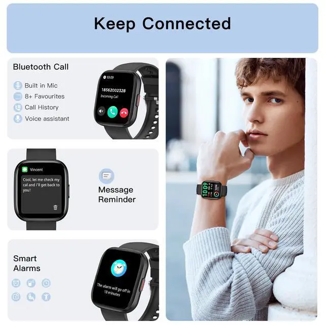 Alt view image 3 of 7 - Smart Watches for Men Answer/Make Calls, 1.85'' Fitness Watch with Heart Rate/Sleep Tracker, Activity Tracker, Pedometer, Voice Control, Waterproof Smart Watch for Android iPhone (2 Straps)
