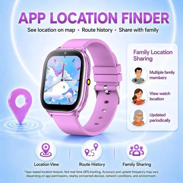 Alt view image 2 of 7 - Kids Smart Watch for Girls Boys Age 5-12, 10 Alarms and Vibration Reminder, App Location Check, 20 Puzzle Games HD Touch Screen Watch with Camera, Music Player, Pedometer, Flashlight, Gift (Purple)