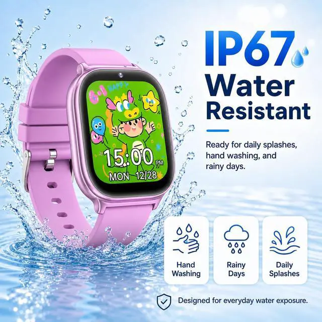 Alt view image 5 of 7 - Kids Smart Watch for Girls Boys Age 5-12, 10 Alarms and Vibration Reminder, App Location Check, 20 Puzzle Games HD Touch Screen Watch with Camera, Music Player, Pedometer, Flashlight, Gift (Purple)