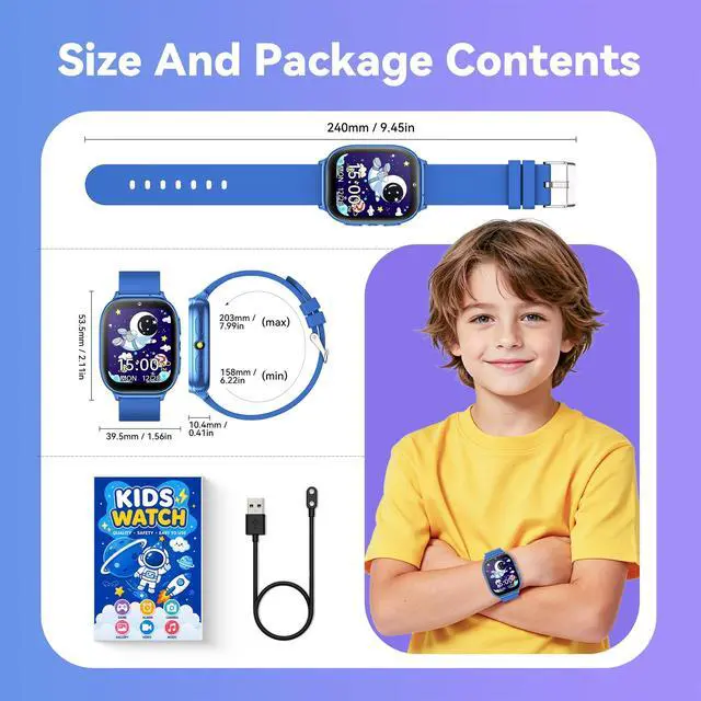Alt view image 7 of 7 - Kids Smart Watch for Girls Boys Age 5-12, 10 Alarms and Vibration Reminder, App Location Check, 20 Puzzle Games HD Touch Screen Watch with Camera, Music Player, Pedometer, Flashlight, Gift (Purple)