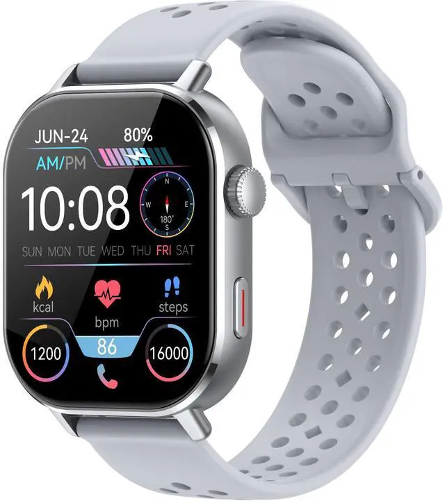 Main image of Smart Watch for Men, 2.06"HD AMOLED Military Multisport Fitness Tracker with Bluetooth Call/Compass/Barometer/Altitude 5ATM Water-Resistance Heart Rate/Sleep Monitor, Outdoor for Android iOS Gray