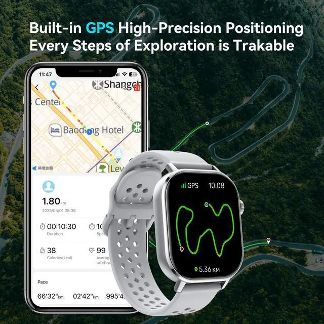 Alt view image 2 of 6 - Smart Watch for Men, 2.06"HD AMOLED Military Multisport Fitness Tracker with Bluetooth Call/Compass/Barometer/Altitude 5ATM Water-Resistance Heart Rate/Sleep Monitor, Outdoor for Android iOS Gray