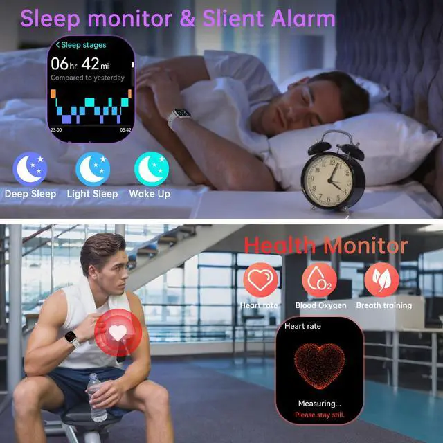 Alt view image 6 of 6 - Smart Watch for Men, 2.06"HD AMOLED Military Multisport Fitness Tracker with Bluetooth Call/Compass/Barometer/Altitude 5ATM Water-Resistance Heart Rate/Sleep Monitor, Outdoor for Android iOS Gray