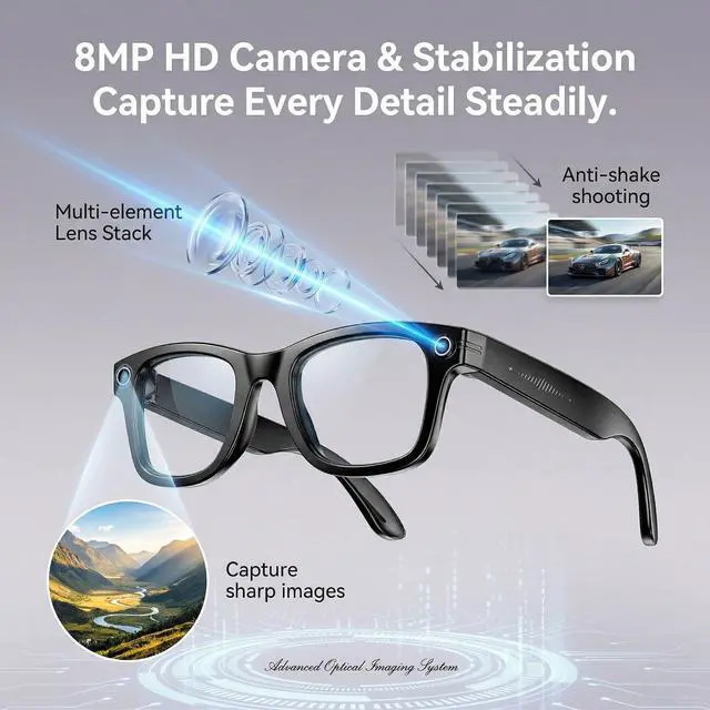 Alt view image 7 of 7 - AI Smart Glasses with Camera, 1080P HD POV First-Person View Video Recording and Translator, AI Object Recognition, Bluetooth Audio, 290mAh Battery, Photochromic Lenses for Sports, Travel, Work