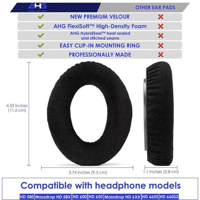 Alt view image 4 of 7 - AHG Replacement HD 650 / HD 600 Ear Pads Headphone Cushions Compatible with Sennheiser HD650 HD660S HD660S2 HD600 Massdrop X HD6XX HD58X Jubilee HD580 HD565 Jubilee. Premium Velour/High-Density Foam