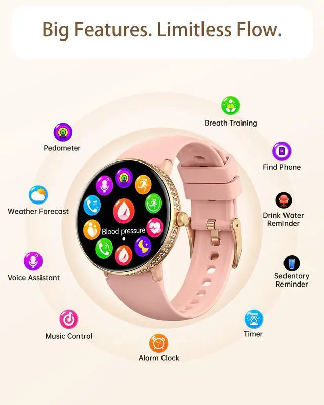 Alt view image 5 of 7 - 38mm AMOLED Smart Watches Fitness Tracker for Women Men Compatible with Android iPhone, Fit Watch with Step Counter, Sleep & Calorie Monitor, 110+ Sports, IP68 Waterproof, Bluetooth calls (Pink)