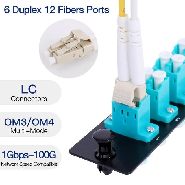 Alt view image 5 of 6 - 6 Duplex 12 Core LC Adapters LGX Footprint OM3 Fiber Patch Panel Loaded 12 Fiber Ports Couplers Enclosure - LC UPC Blue Compatible with Multimode SingleMode |1.25G/10GB OM1-OM3