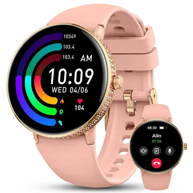 Main image of 38mm AMOLED Smart Watches Fitness Tracker for Women Men Compatible with Android iPhone, Fit Watch with Step Counter, Sleep & Calorie Monitor, 110+ Sports, IP68 Waterproof, Bluetooth calls (Pink)