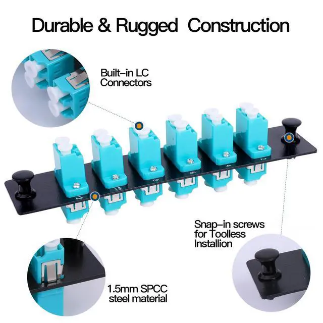 Alt view image 4 of 6 - 6 Duplex 12 Core LC Adapters LGX Footprint OM3 Fiber Patch Panel Loaded 12 Fiber Ports Couplers Enclosure - LC UPC Blue Compatible with Multimode SingleMode |1.25G/10GB OM1-OM3