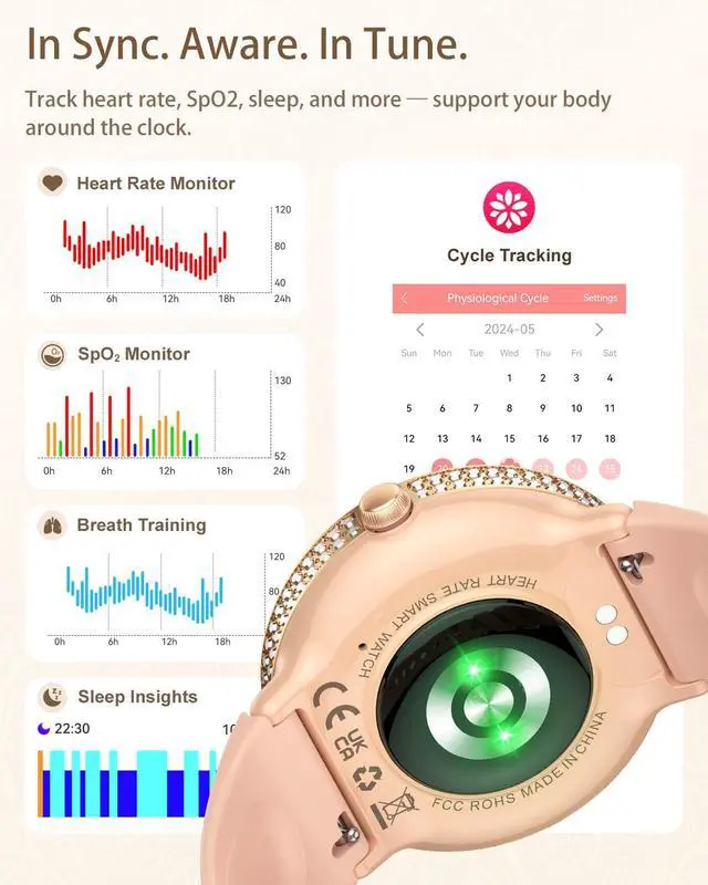 Alt view image 2 of 7 - 38mm AMOLED Smart Watches Fitness Tracker for Women Men Compatible with Android iPhone, Fit Watch with Step Counter, Sleep & Calorie Monitor, 110+ Sports, IP68 Waterproof, Bluetooth calls (Pink)