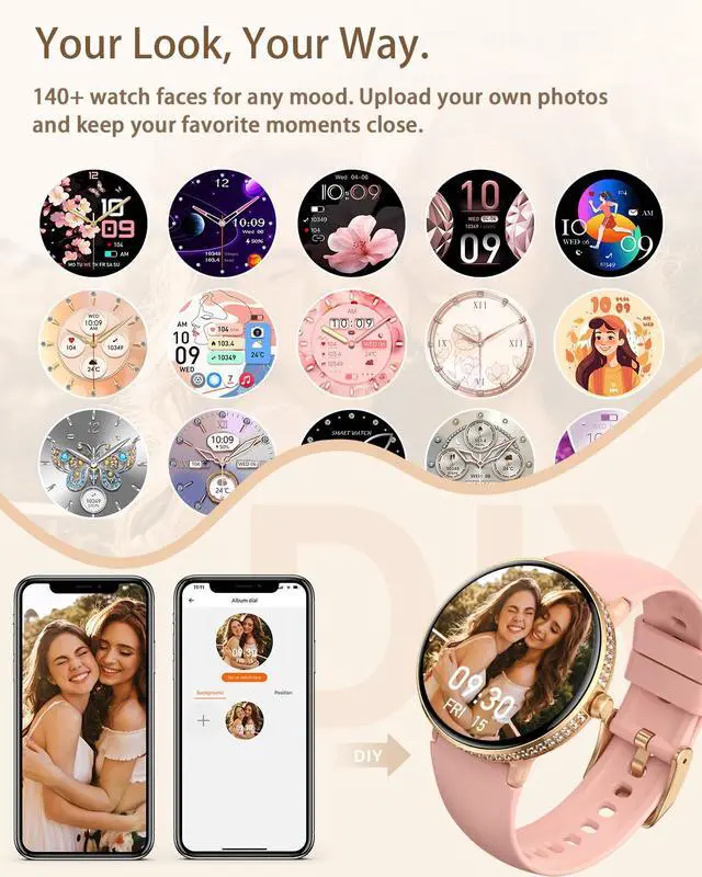 Alt view image 6 of 7 - 38mm AMOLED Smart Watches Fitness Tracker for Women Men Compatible with Android iPhone, Fit Watch with Step Counter, Sleep & Calorie Monitor, 110+ Sports, IP68 Waterproof, Bluetooth calls (Pink)