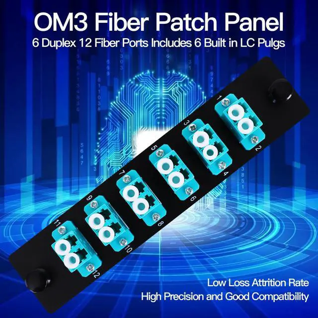 Alt view image 6 of 6 - 6 Duplex 12 Core LC Adapters LGX Footprint OM3 Fiber Patch Panel Loaded 12 Fiber Ports Couplers Enclosure - LC UPC Blue Compatible with Multimode SingleMode |1.25G/10GB OM1-OM3