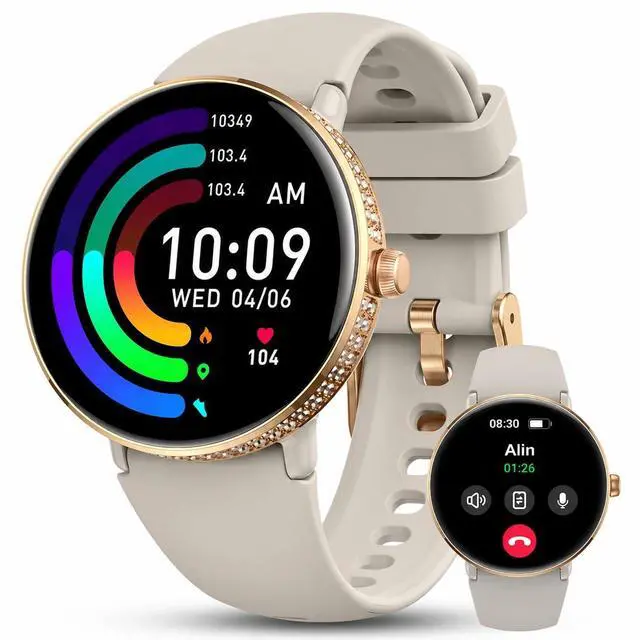 Main image of 38mm AMOLED Smart Watches Fitness Tracker for Women Men Compatible with Android iPhone, Fit Watch with Step Counter, Sleep & Calorie Monitor, 110+ Sports, IP68 Waterproof, Bluetooth calls (Gray)