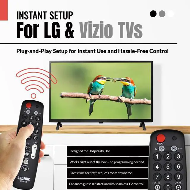Alt view image 3 of 6 - Hospitality Universal TV Remote Control | 1-Device or 2-Device Modes - TV Only - Great for Seniors, Hospitality, Hotels, Motels, Resorts - Jumbo Keys RRH100