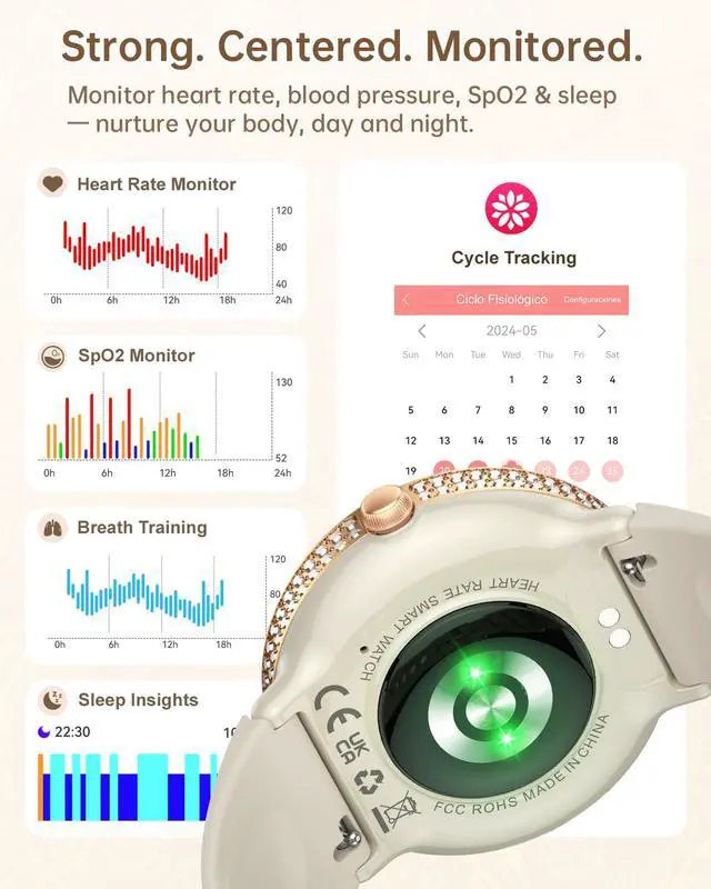 Alt view image 2 of 7 - 38mm AMOLED Smart Watches Fitness Tracker for Women Men Compatible with Android iPhone, Fit Watch with Step Counter, Sleep & Calorie Monitor, 110+ Sports, IP68 Waterproof, Bluetooth calls (Gray)