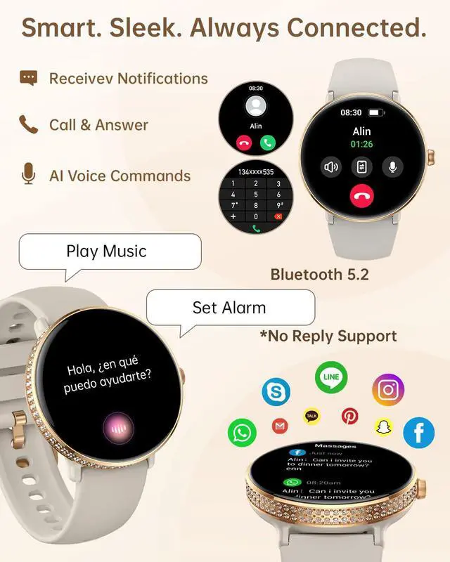 Alt view image 4 of 7 - 38mm AMOLED Smart Watches Fitness Tracker for Women Men Compatible with Android iPhone, Fit Watch with Step Counter, Sleep & Calorie Monitor, 110+ Sports, IP68 Waterproof, Bluetooth calls (Gray)