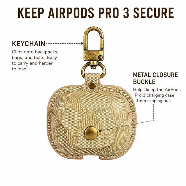 Alt view image 5 of 7 - Leather Case for AirPods Pro 3, Vintage Printed Cover with Metal Buckle(A) | Printed leather Metal buckle Snapbutton flip Shockabsorbing & dropproof Precise charging cutouts