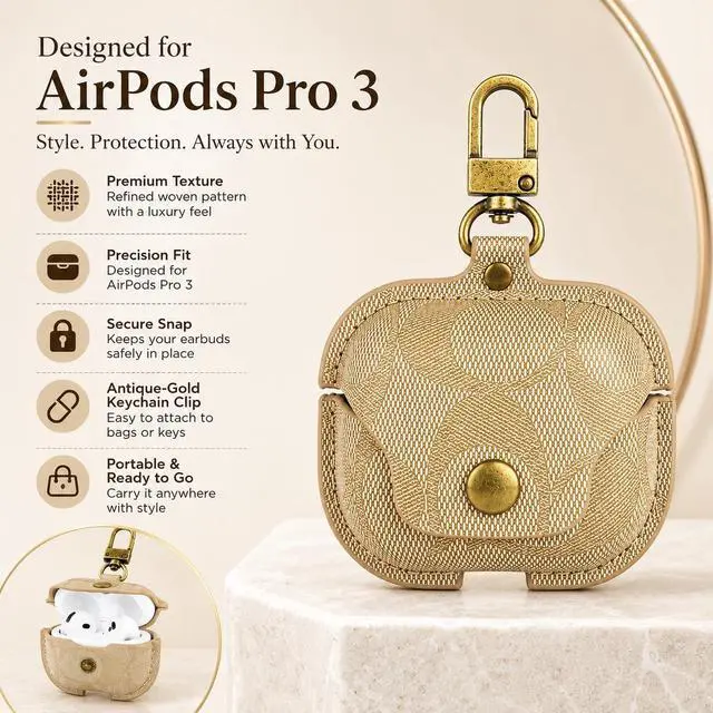 Alt view image 6 of 7 - Leather Case for AirPods Pro 3, Vintage Printed Cover with Metal Buckle(A) | Printed leather Metal buckle Snapbutton flip Shockabsorbing & dropproof Precise charging cutouts