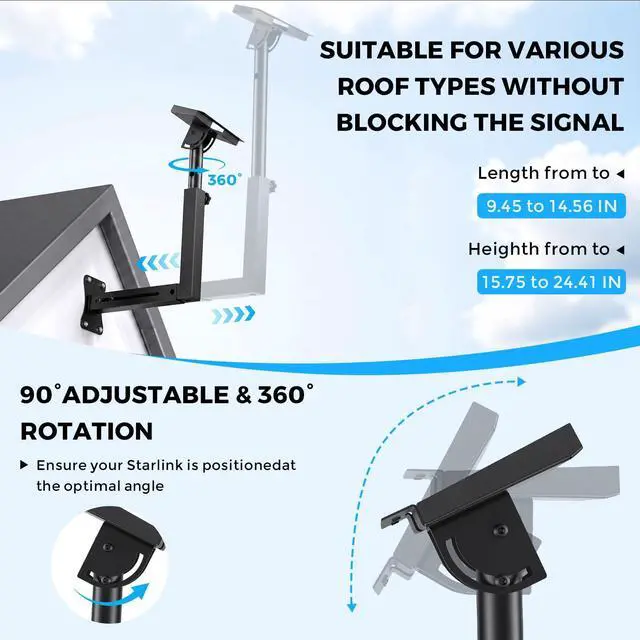 Alt view image 3 of 7 - Starlink Mount for Standard 4/4X/Gen 3 Adjustable Starlink Wall Mount | Wall Mount Gen 3/V3 with Telescoping Arm, Rustproof, Weatherproof for Concrete/Wood Walls, Starlink Wall Mounts for Dishes