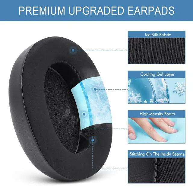 Alt view image 3 of 7 - Cooling Ear Pads for Sennheiser HD650, HD660 S, HD660S2, HD600, HD6XX-Black | Also for HD58X, HD580, HD565, HD545, HD535 Headphones, Earpads Cushions with Ice Silk Fabric & High-Density Foam