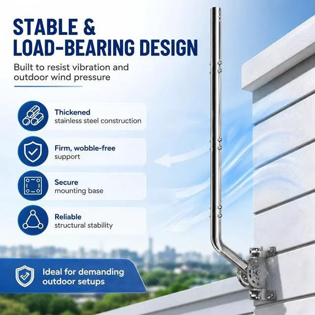 Alt view image 3 of 7 - Universal Heavy Duty 430 Stainless Steel Antenna Mount & Mast J-Pole Bracket for Outdoor Antennas, Starlink, Weather Stations, WiFi Extenders, 1.38" Diameter