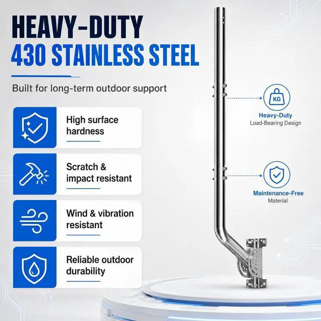 Alt view image 4 of 7 - Universal Heavy Duty 430 Stainless Steel Antenna Mount & Mast J-Pole Bracket for Outdoor Antennas, Starlink, Weather Stations, WiFi Extenders, 1.38" Diameter
