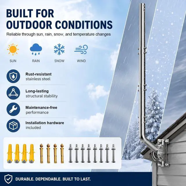 Alt view image 2 of 7 - Universal Heavy Duty 430 Stainless Steel Antenna Mount & Mast J-Pole Bracket for Outdoor Antennas, Starlink, Weather Stations, WiFi Extenders, 1.38" Diameter