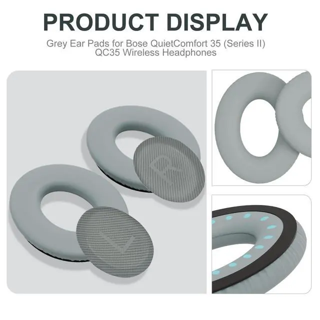 Alt view image 3 of 6 - Replacement Ear Pads for Bose QC35 & QC35ii Headphone, Grey | Compatible with Bose QuietComfort 35, QuietComfort 35II, QC45, QC Headphones