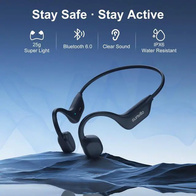 Alt view image 2 of 6 - Bone Conduction Headphones Bluetooth 6.0,Open Ear Wireless Sport Headphones | Lightweight Wireless Sports Headphones, 10H Playtime, IPX6 Sweatproof Headphones for Running, Gym, Cycling