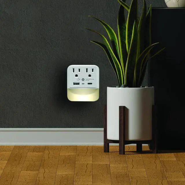 Alt view image 5 of 6 - 2 Outlet Extender with 1 USB-A & 1 USB-C with White Led Light - Multi Plug Outlet with 300 Joules Surge Protector - Multipurpose USB Outlet with 2.4A Fast Charging (White)