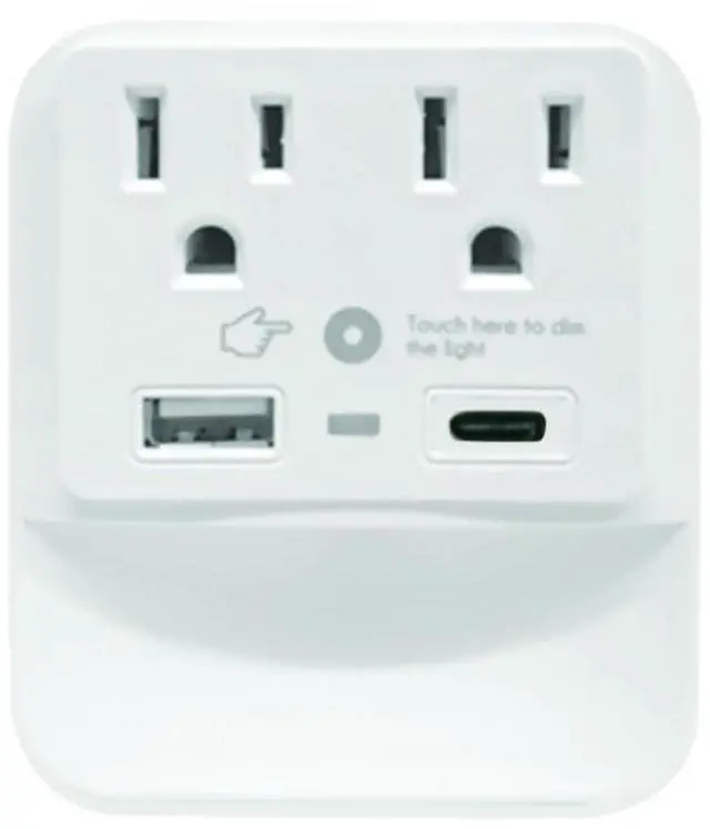 Main image of 2 Outlet Extender with 1 USB-A & 1 USB-C with White Led Light - Multi Plug Outlet with 300 Joules Surge Protector - Multipurpose USB Outlet with 2.4A Fast Charging (White)